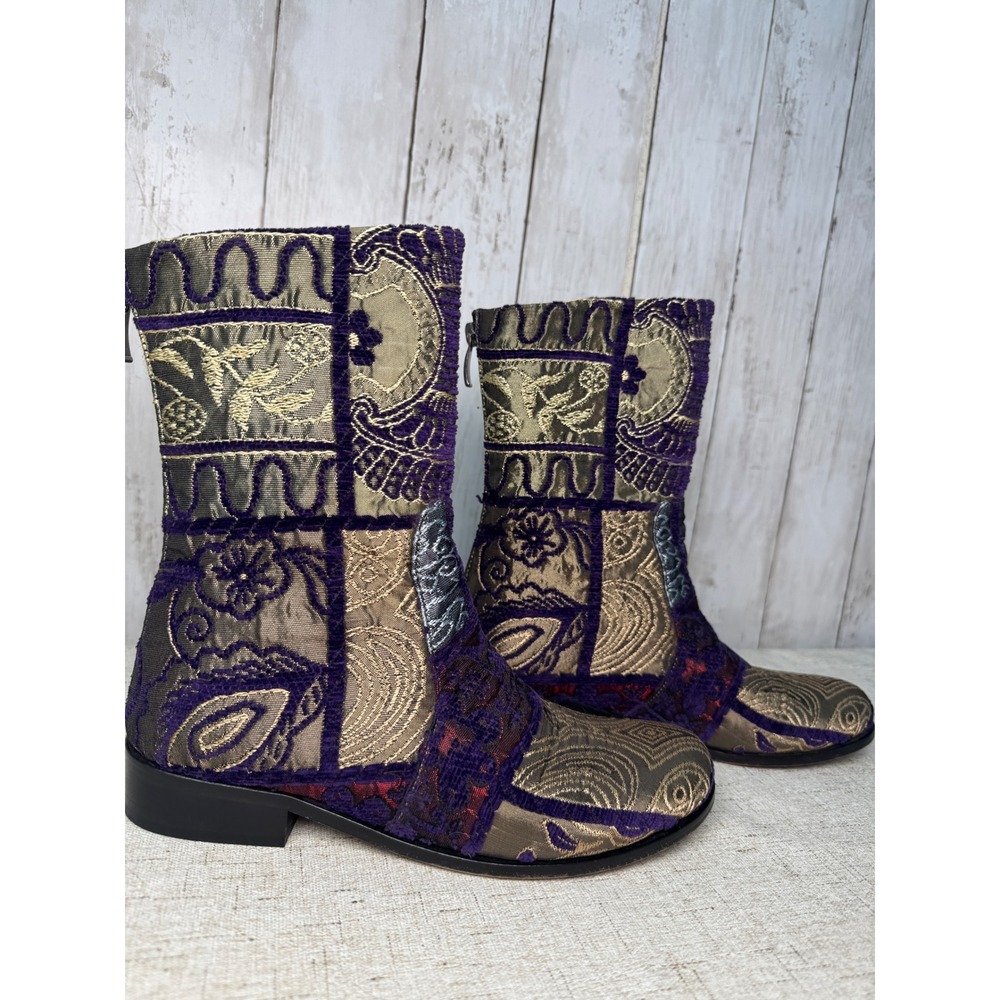 Diba True Brocade Tapestry Ankle Boots Purple Gold Zip EU36 US 5.5 MSRP $184